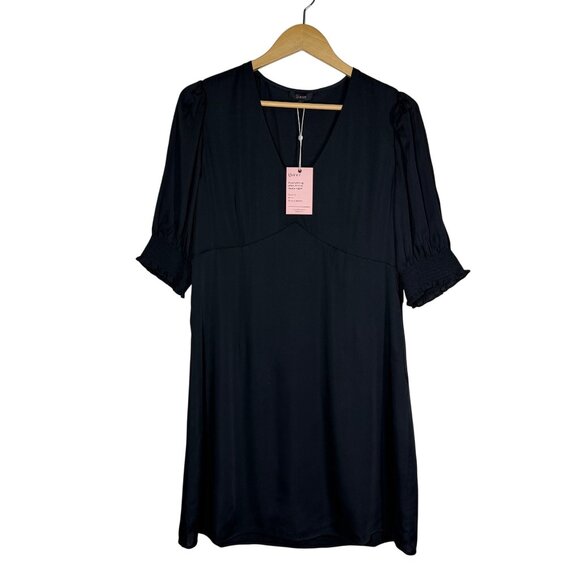 Quince Washable Stretch Silk Puff Sleeve Mini Dress Womens Size L Minimalist Blk - Picture 3 of 11